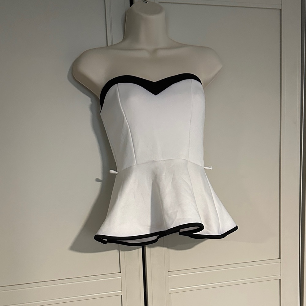 January 7 White and Black Peplum Top